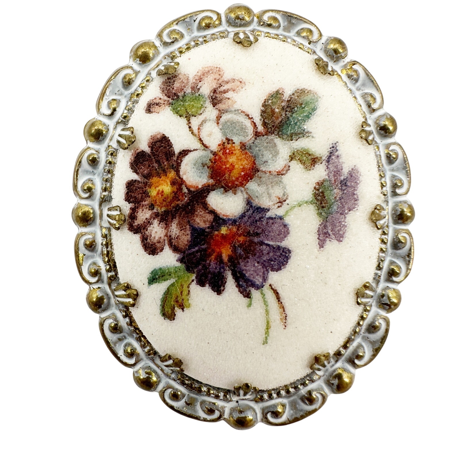 Vintage Oval White Western Germany Flower Bunch Brooch Floral Jewelry Pin 20$
